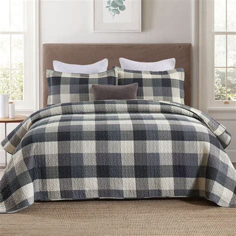 Bedduvit King Size Quilted Bedspread - 100% Cotton Black White Grey ...