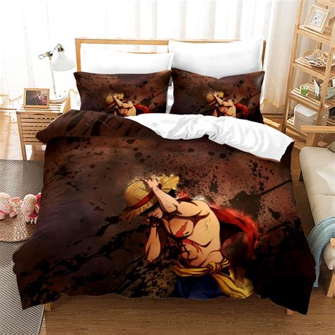 Anime One Piece Luffy Quilt Cover Set Queen Size Cartoon Chopper Zoro Sanji 3 Pieces Soft Duvet