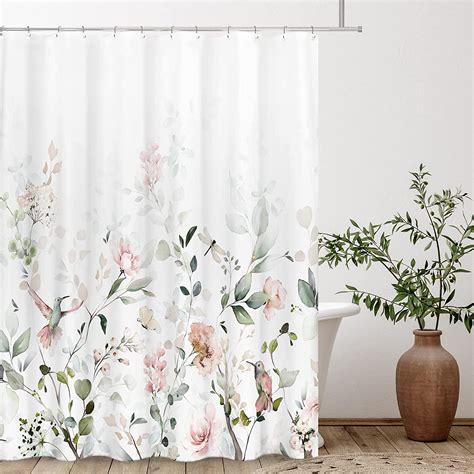 Sonernt Aesthetic Blooming White Floral Shower Curtain Sets Watercolor