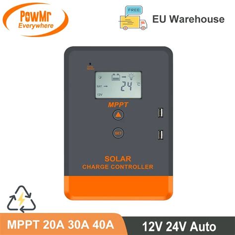 PowMr MPPT Solar Panel Charger Controller 20A 30A 40A 12V 24V Auto LCD