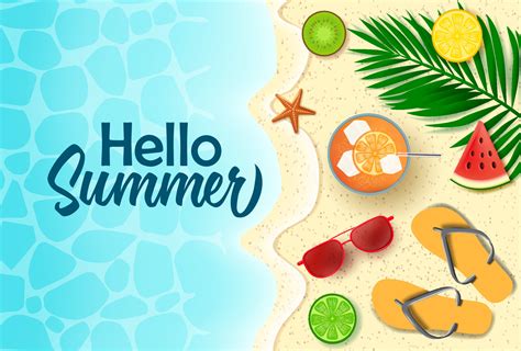 Hello Summer Vector Banner Design Hello Summer Text In Sea Water With