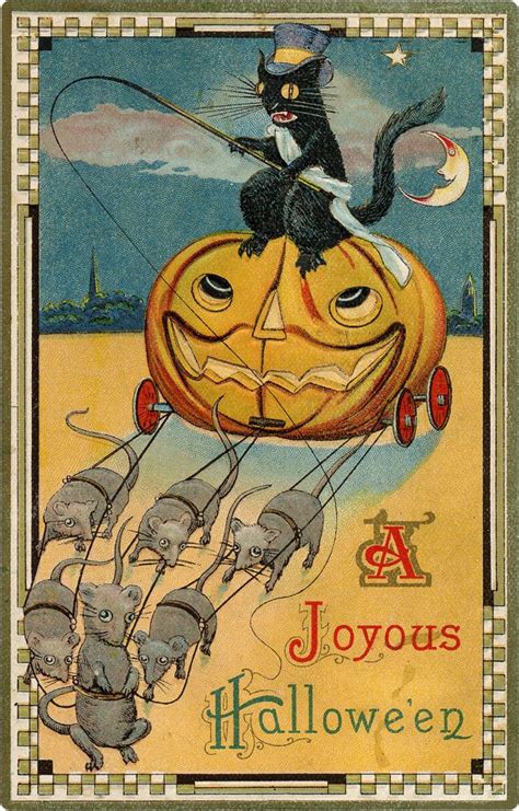 19 Halloween Cat Clipart (Black Cats)! | Vintage halloween cards ...