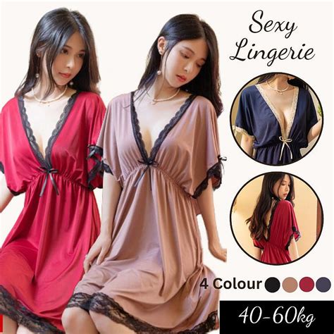 Deep V Babydoll Dress Women Sleepwear Sexy Lingerie Baju Tidur Seksi Wanita MS801 4 Color