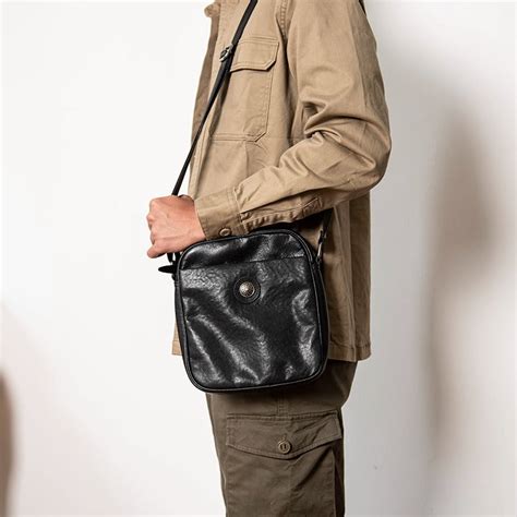 Black Leather Mens Small Vertical Courier Bag Side Bag Black Vertical Iwalletsmen