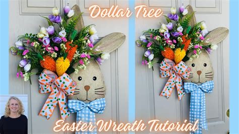 Dollar Tree Easter Bunny Wreath Diy Spring Floral Door Hanger Splatter