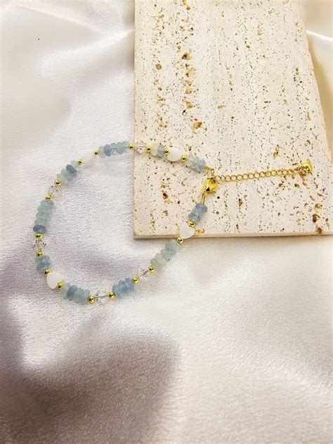 Natural Aquamarine Anklet With Swarovski Crystal Anklet Gold Filled