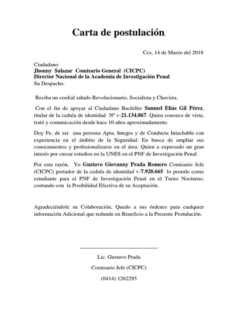 Carta De Postulación Pdf