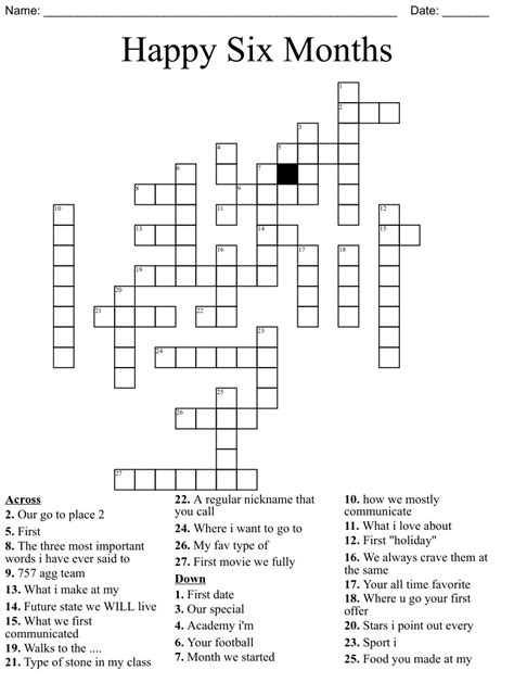 Happy Six Months Crossword Wordmint