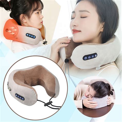 Neck Massager Pillow With Vibration And Heating Cordless Portable Heated Massage Electric U Shape