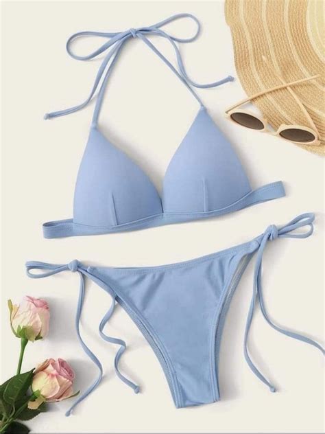 Zaful Tie String Bikini Swimsuit L Light Blue Artofit