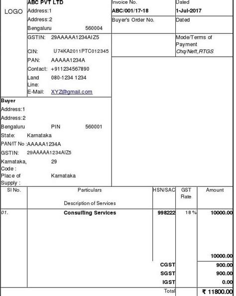 GST Invoice for Service Provider in Excel Format | GST Bill Format