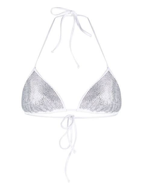 MC2 SAINT BARTH Strass Embellished Triangle Bikini Top White