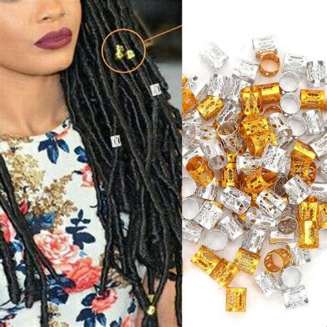 100Pcs Dread Lock Adjustable Hair Braid Cuff Clip Beads Tube Rings