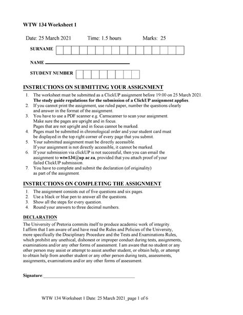 Worksheet 1 Memo Notes WTW 134 Worksheet 1 Date 25 March 2021 Time