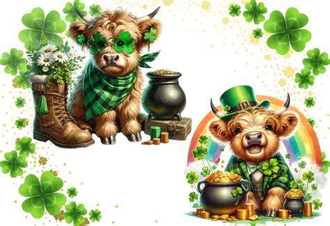 St Patrick Day Highland Cow Clipart Highland Cow Cute Saint Patrick