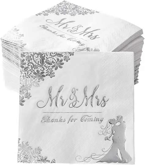 Silver 100 Pcs Wedding Napkins For Reception Mr And Mrs Wedding