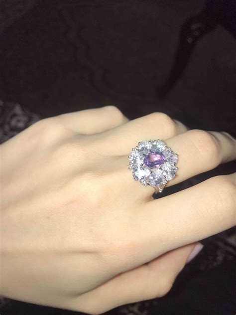 Серебряное кольцо с фианитами и аметистом SUNLIGHT: белое серебро 925 ...