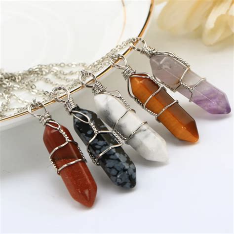 Bullet Shape Natural Stone Necklace Crystal Gem Stone Pendant Necklaces