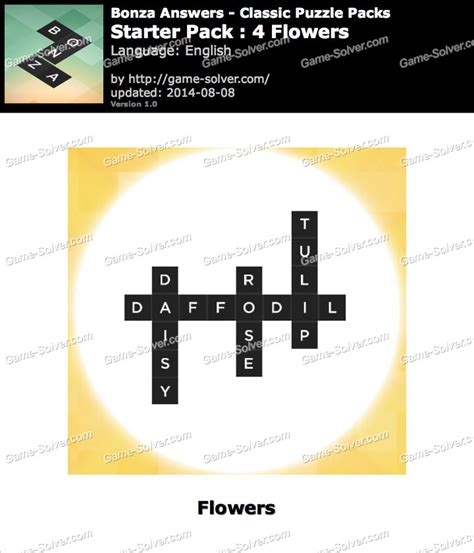 Bonza Answers Classic Puzzle Starter Pack 4 Flowers • Game Solver