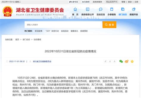 2022年10月31日湖北省新冠肺炎疫情情况隔离病例武汉市