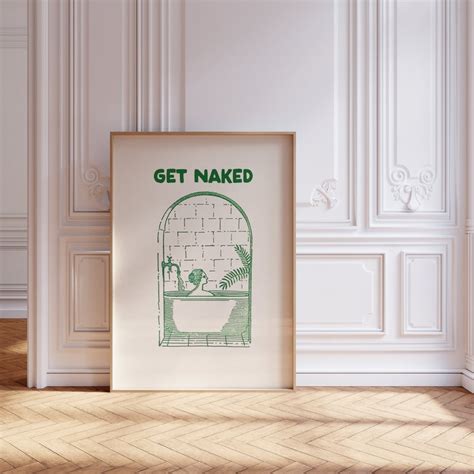 Vintage Bath Art Print Get Naked Print Retro Bathroom Decor Minimalist