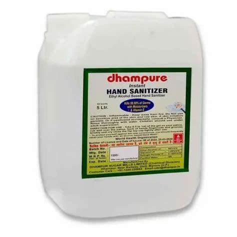 Dhampure 5L 80 Ethyl Alcohol Based Liquid Instant Hand Sanitizer At Rs