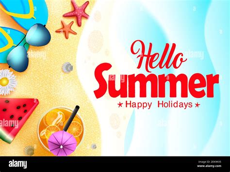 Hello Summer Vector Banner Design Hello Summer Happy Holidays Text In