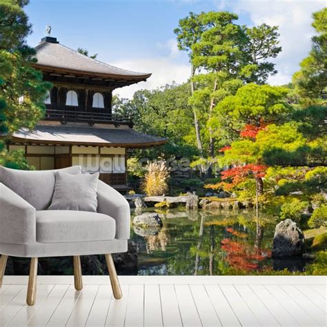 Japanese Garden Pavillion Wall Mural | Wallsauce US