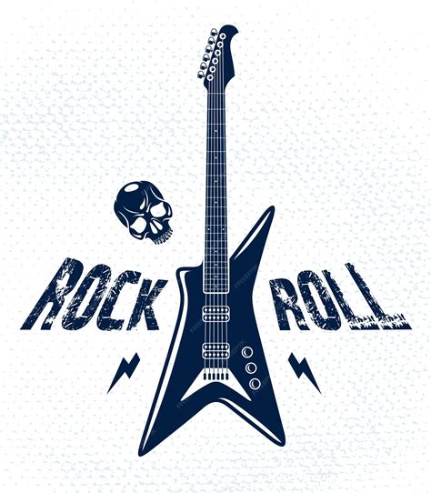 Premium Vector Rock And Roll Emblem With Electric Guitar Vector Logo