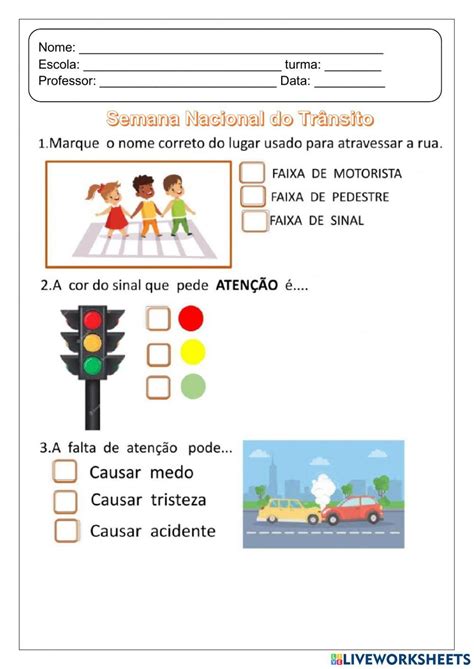 Atividade Transito - Atividade sobre o Trânsito worksheet | Atividades sobre trânsito ...