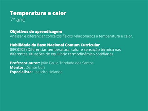 Plano de Aula 7º ano Ciências Temperatura e Calor