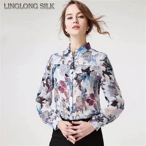 Silk Chiffon Shirt 3655 100 Pure Silk Chiffon Blouses Women Shirts