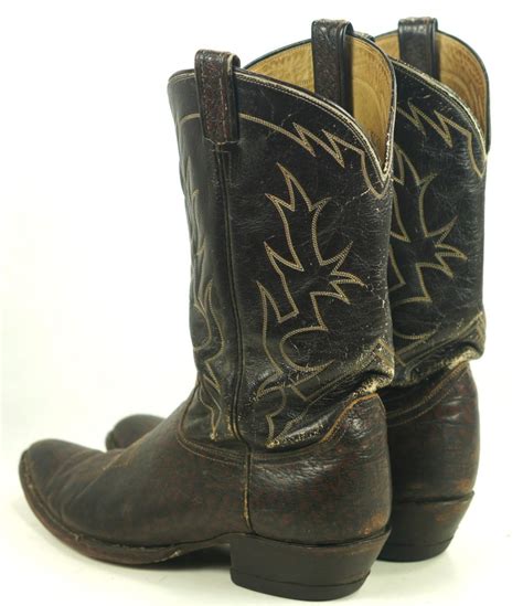 Tony Lama Cowboy Boots Peanut Brittle Vintage S Black Label Usa Made