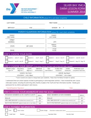 Fillable Online Silverbay Silver Bay Ymca Swim Lesson Form Summer