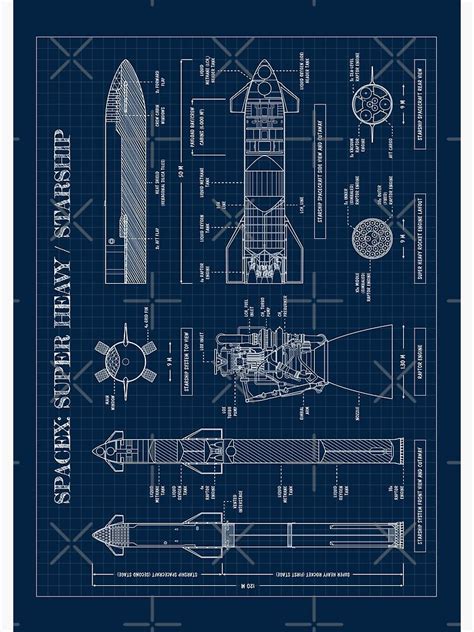 Spacex Super Heavy Starship Navy Blueprint Journal For Sale By