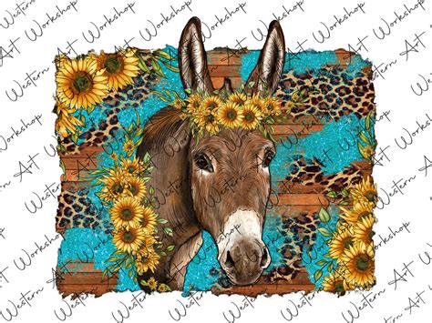 Donkey Sunflower Bouquets Glitter Leopard Background Png Sublimation