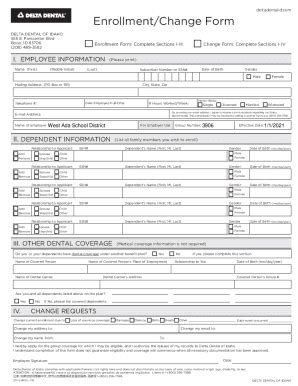 Fillable Online Enrollment Change Form Delta Dental Id Fax Email