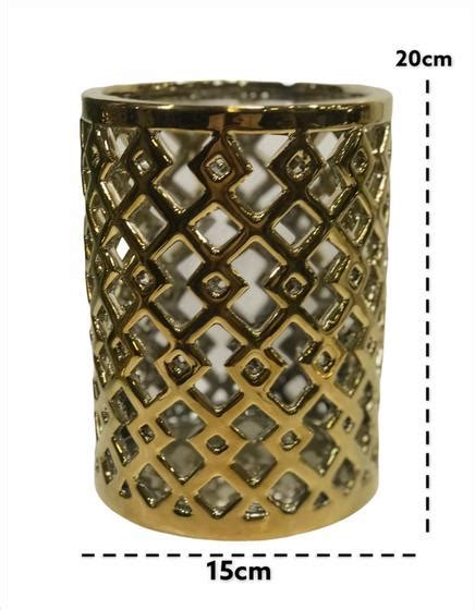 Vaso Vazado Cerâmica Dourado 20cm Ref 335 10015 Mabruk 14654 Vasos