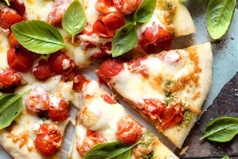 Herb Roasted Cherry Tomato Pesto Pizza The Foul Mouth Gourmet