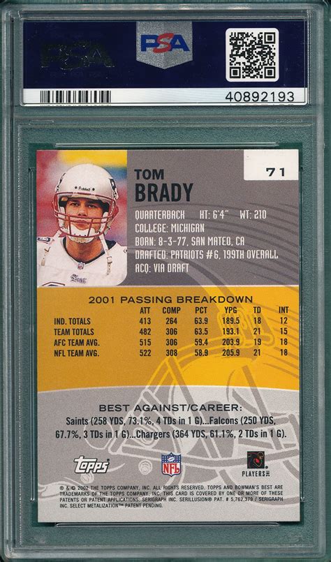 Lot Detail 2002 Bowman S Best 71 Tom Brady PSA 10 Gem Mint