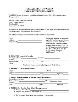 Fillable Online Parcel Division Application Tuscaroratwp Fax