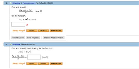 Solved Points I Previous Answers Tanapcalc Chegg