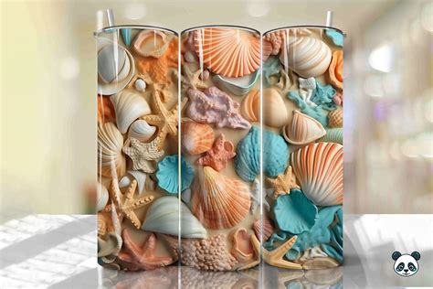 Colorful D Seashell Tumbler Wrap Png Graphic By Pandastic Creative