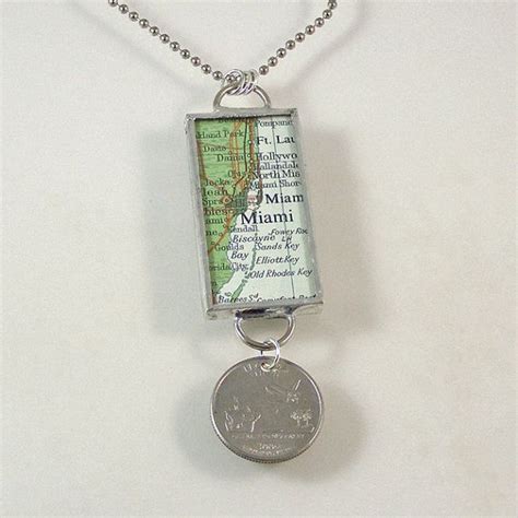 Miami Vintage Map And Coin Pendant Necklace By Xohandworks