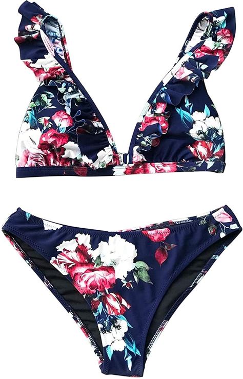 Women S Bikini Set Ruffle Triangle Bikini Top Low Waist Beach Feast