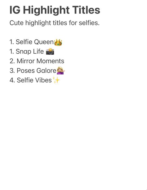 Instagram Highlight Titles In 2023 Title Selfie Pro Highlights