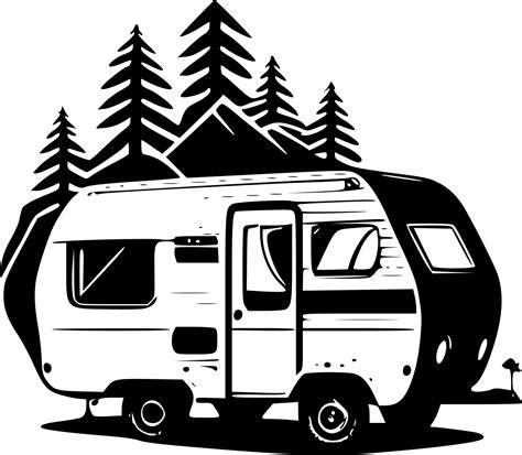 Camper Black And White Isolated Icon Vector Illustration