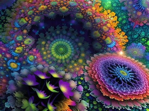 Premium AI Image | Fractal flowers in a psychedelic garden.