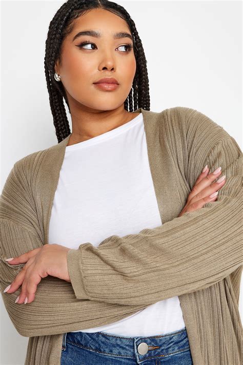 Yours Plus Size Beige Brown Longline Ribbed Cardigan Yours Clothing