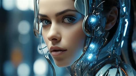 Premium Photo Robot Woman Face Futuristic Digital With Metallic Details